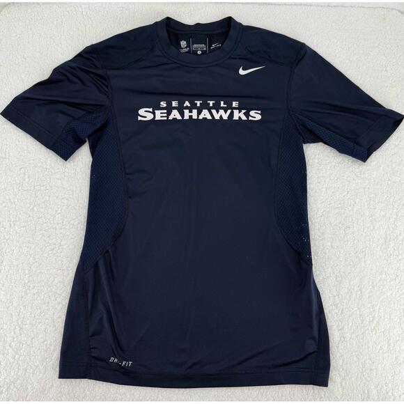 Nike Women Navy Blue Seattle Seahawks DriFit Short‎ Sleeves Crew Neck Small - Picture 1 of 6